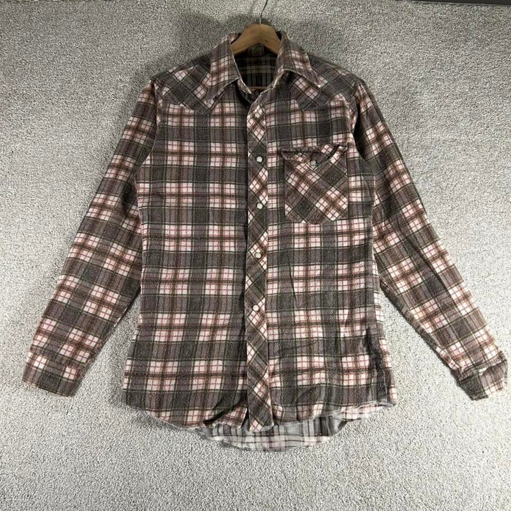 Vintage 80s Wrangler western multicolor plaid pearl snap button up flannel shirt